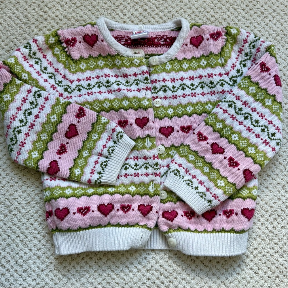 Gymboree Pink and Green Heart Pattern Sweater